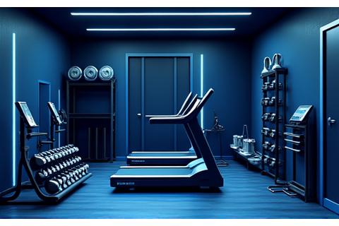세련된 디자인의 스마트 런닝머신, 조절형 덤벨 세트, 그리고 스마트 미러가 완벽하게 갖춰진 고급 홈짐 구성.
